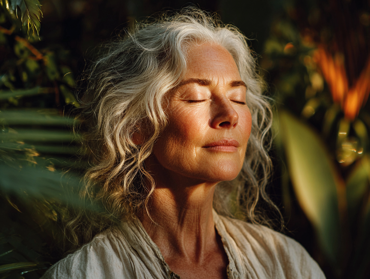 Starszy mężczyzna podczas medytacji w parku